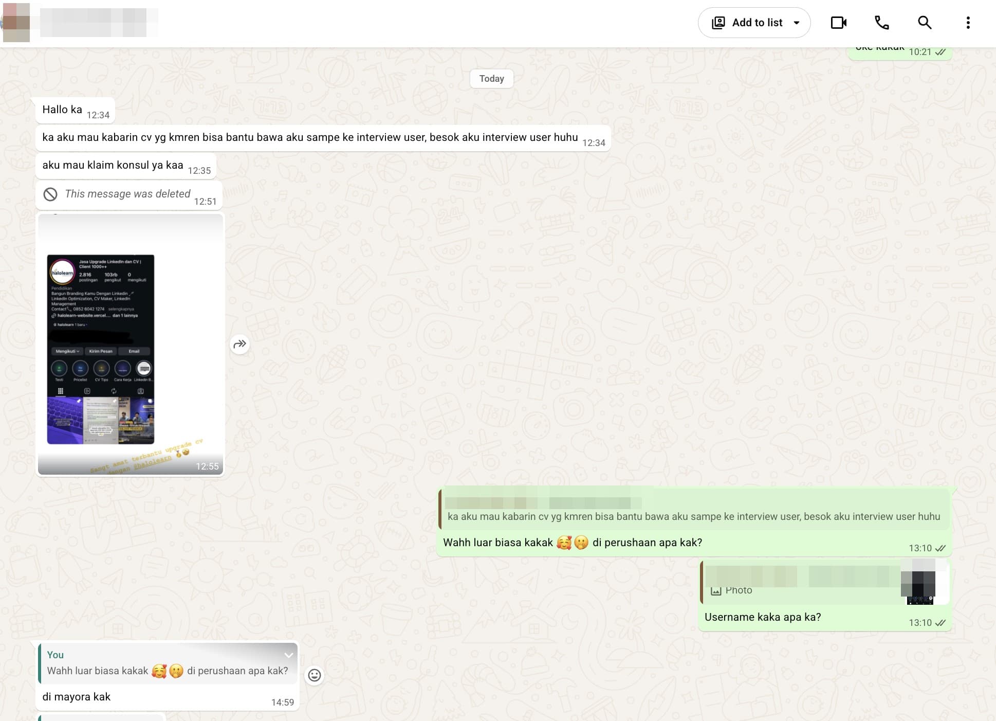Screenshot testimoni klien M.M.A.