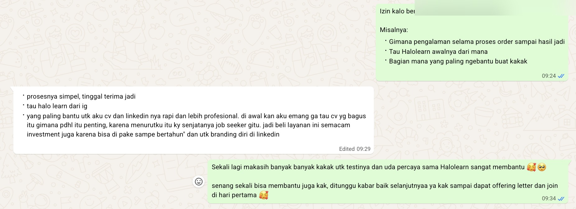 Screenshot testimoni N.