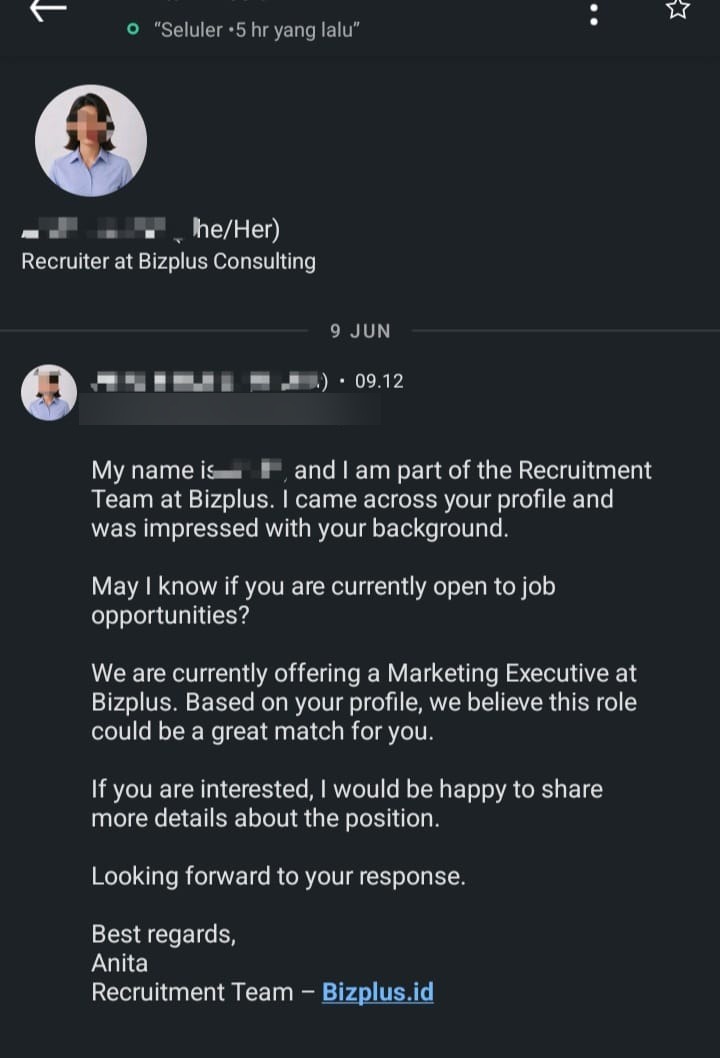 Beberapa recruiter menyamperi duluan, tanpa apply.